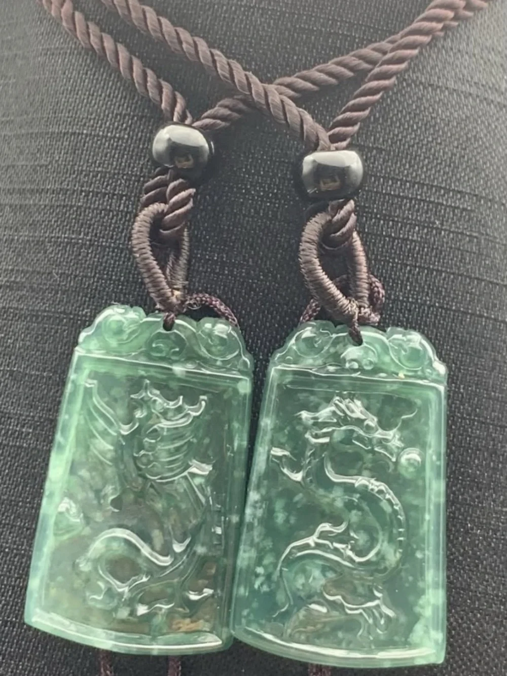 Certificate Jadeite Jade wedding wealth Green Pair Dragon Phoenix Pendant